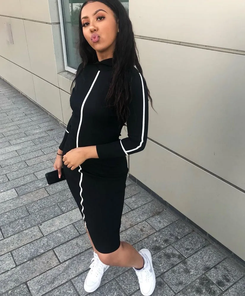 Drip Contrast Turtleneck Midi Dress - Black sold by Sassyluxe