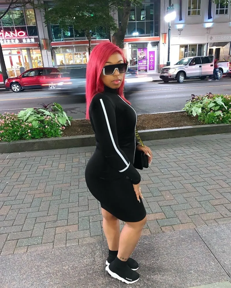 Drip Contrast Turtleneck Midi Dress - Black sold by Sassyluxe product image thumbnail 3