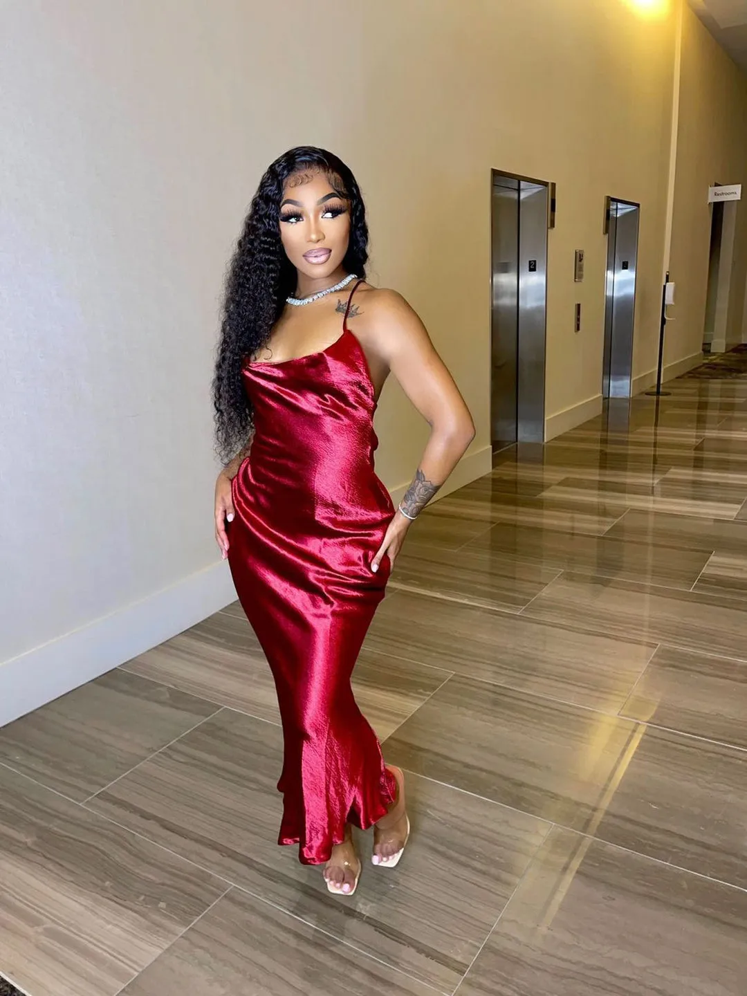 Majestic Elegance Satin Dress - Red sold by Sassyluxe