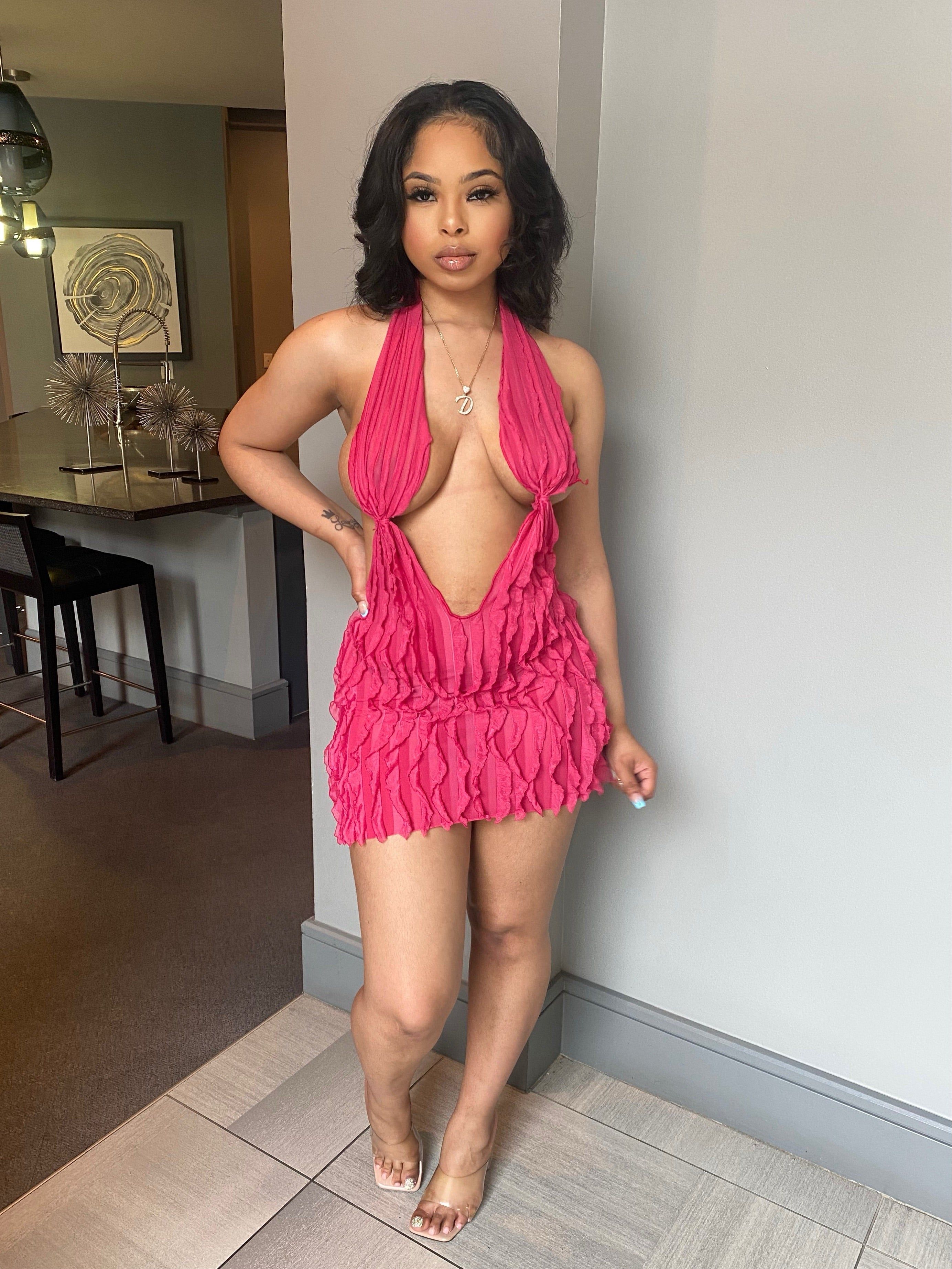 Bombshell Plunge Mini Dress - Pink sold by Sassyluxe