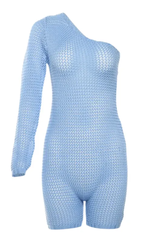 Pop Off Asymmetrical Sleeve Playsuit sold by Sassyluxe