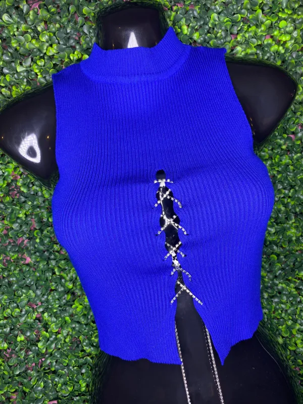 Famous Chain Lace Up Top - Blue sold by Sassyluxe