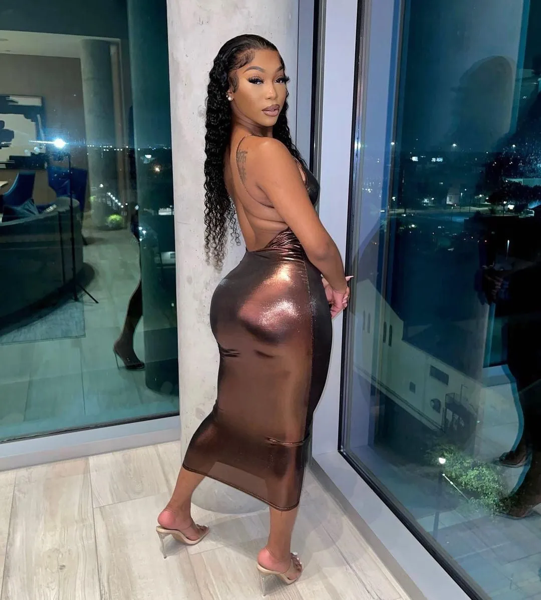 Dubai By Night Dress - Brown sold by Sassyluxe