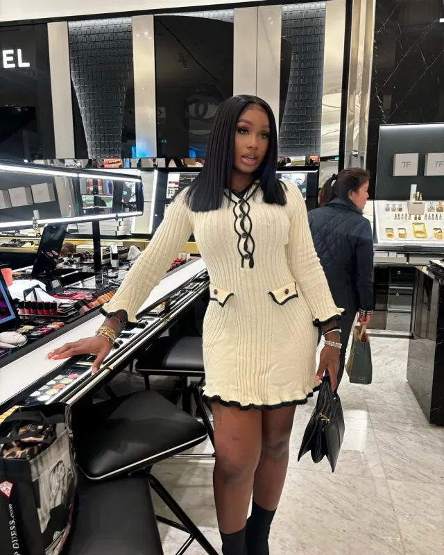 Evangeline Classy Knit Contrast Mini Dress - White sold by Sassyluxe