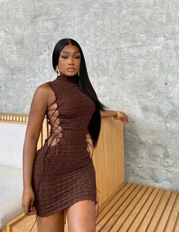 Certified Textured Dress - Brown made by Sassyluxe