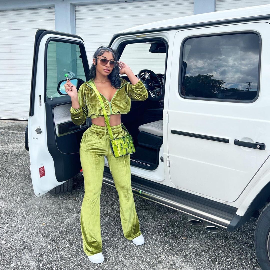 Material Girl Velour Lounge Set - Green sold by Sassyluxe