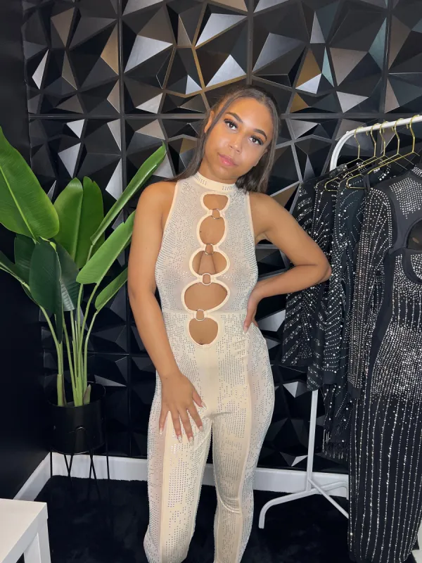 Magnificent Glitz Jumpsuit - Nude sold by Sassyluxe