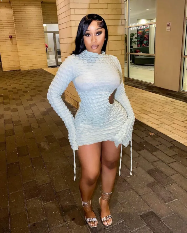 Certified Textured Long Sleeve Dress - White made by Sassyluxe