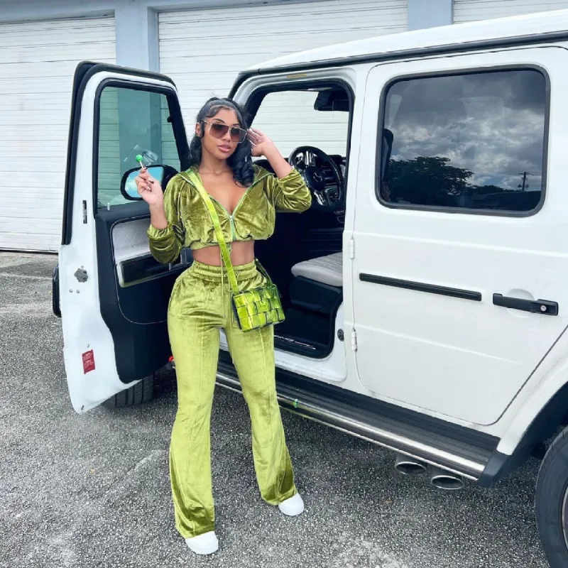 Material Girl Velour Lounge Set - Green made by Sassyluxe