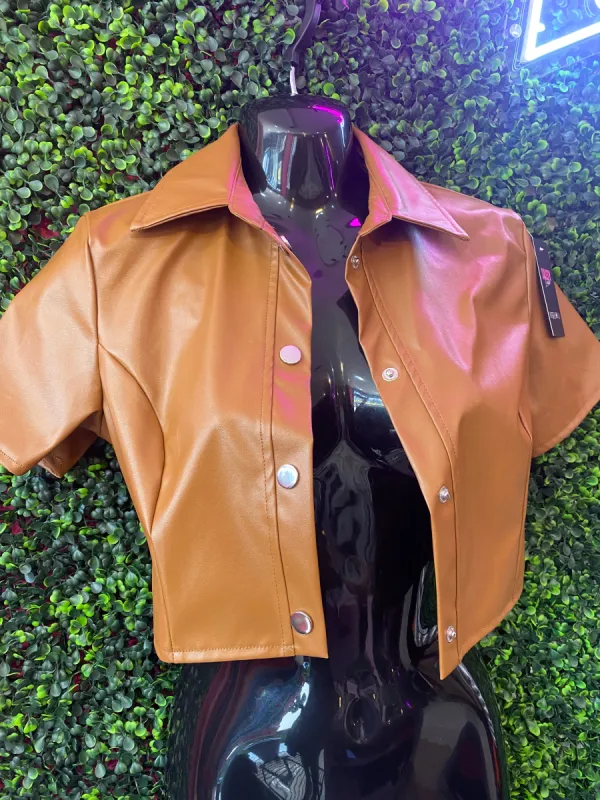 Climax Faux Leather Cropped Shirt - Brown sold by Sassyluxe