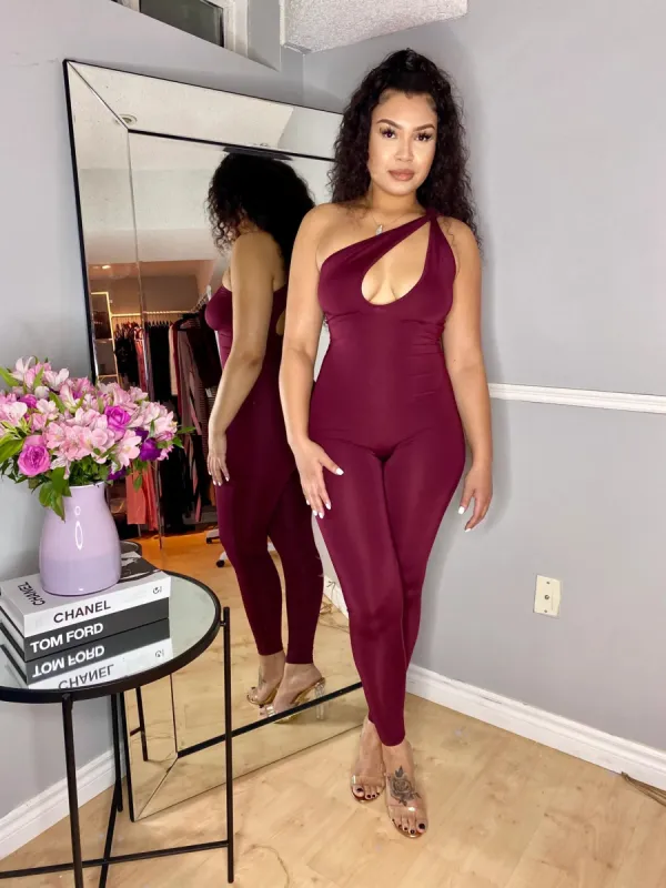 Sculpt Cut Out Jumpsuit - Wine Red sold by Sassyluxe