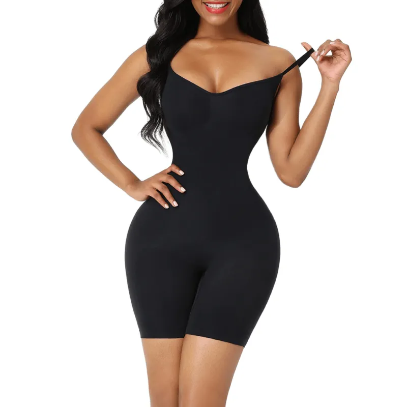 Seamless Sculpting Mid Thigh Bodysuit - Black sold by Sassyluxe