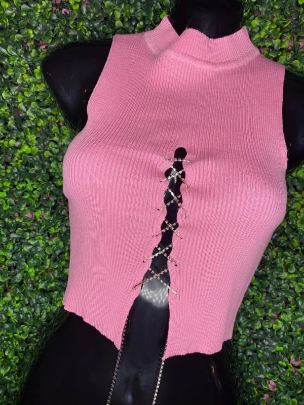 Famous Chain Lace Up Top - Pink sold by Sassyluxe