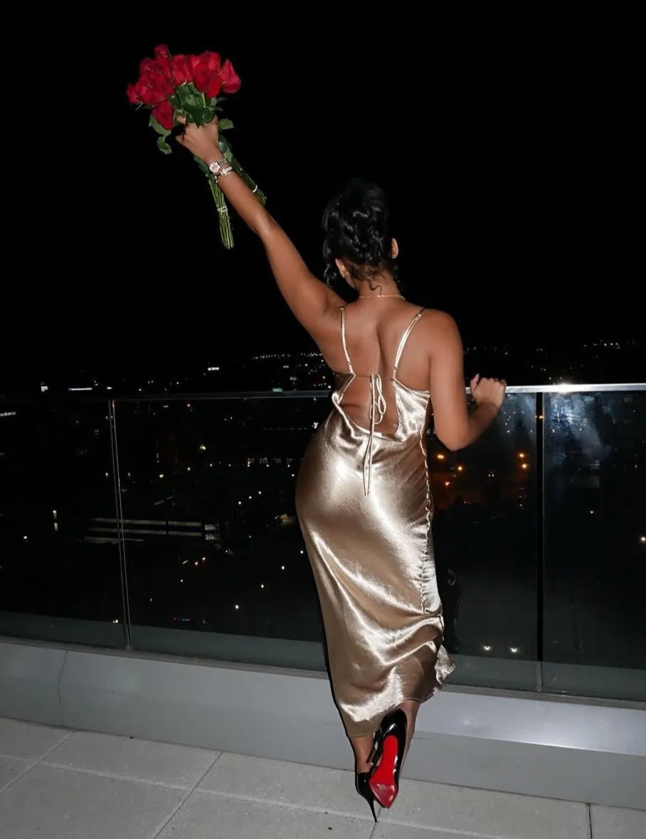 Majestic Elegance Satin Dress - Gold sold by Sassyluxe product image thumbnail 5