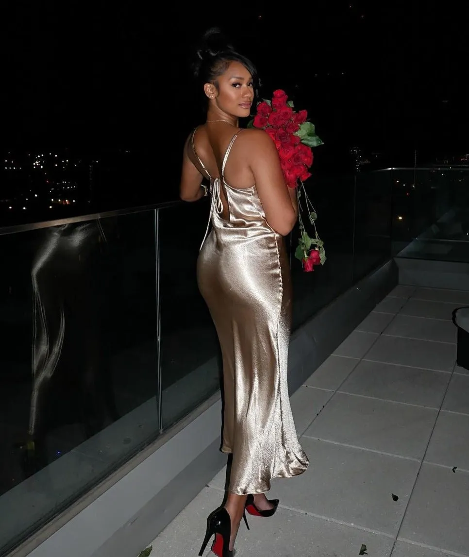 Majestic Elegance Satin Dress - Gold sold by Sassyluxe product image thumbnail 3