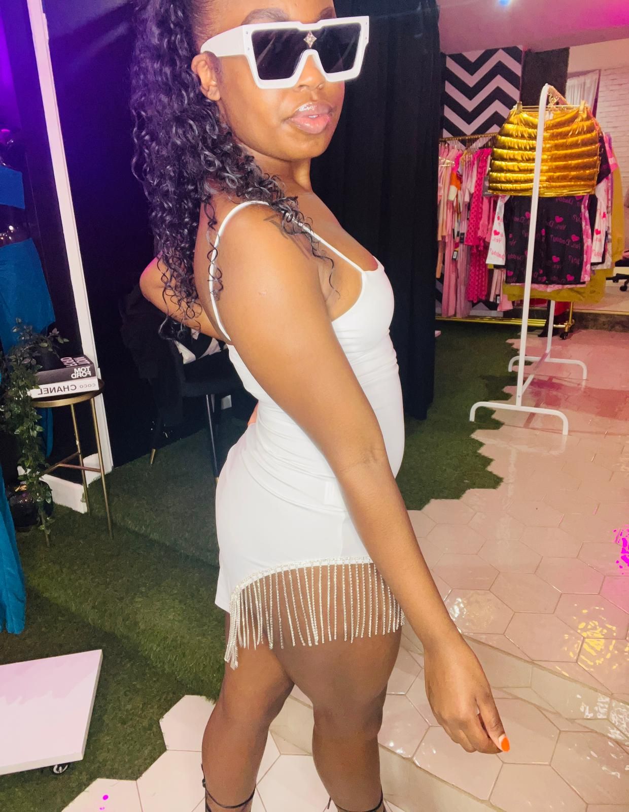 Midnight Bling Mini Dress - White sold by Sassyluxe product image thumbnail 2