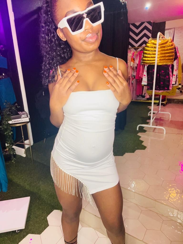 Midnight Bling Mini Dress - White sold by Sassyluxe