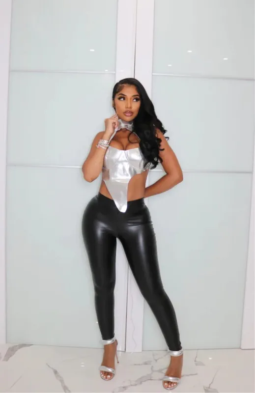 Astro Girl Plunge Halterneck Top - Silver sold by Sassyluxe