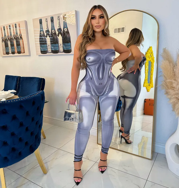 Chrome Body Print Jumpsuit - Grey sold by Sassyluxe