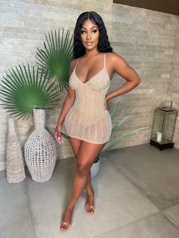 Top Tier Glitz Mini Dress - Nude sold by Sassyluxe
