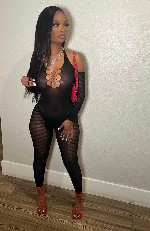 Pop Off Lingerie Halterneck Jumpsuit - Black sold by Sassyluxe