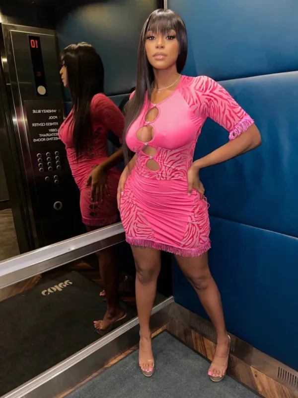 Dynasty Mesh Panel Mini Dress - Pink sold by Sassyluxe