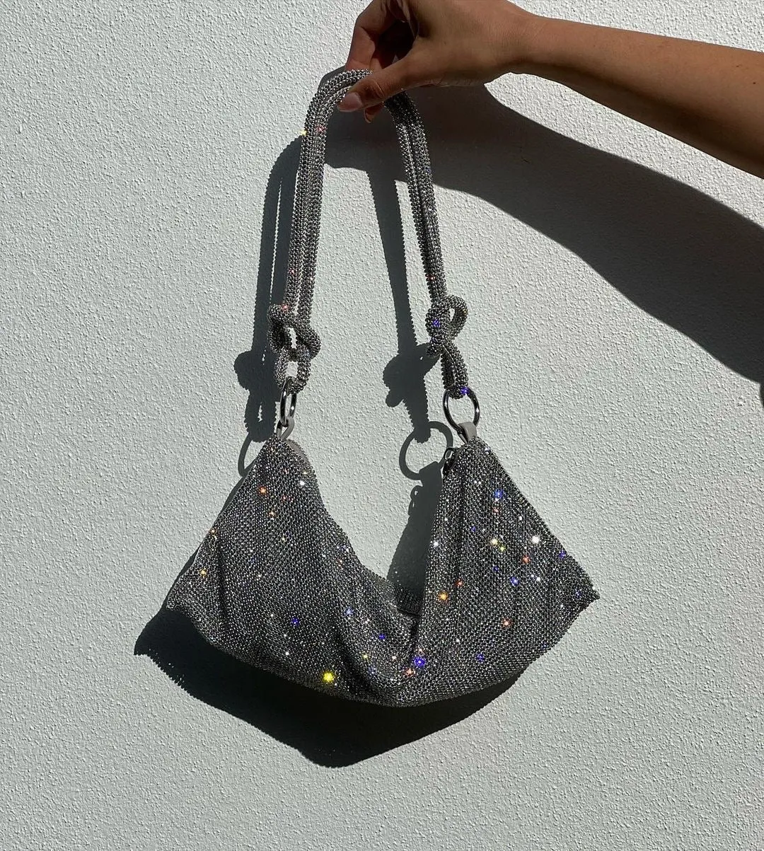 Luxe Diamante Knotted Slouch Shoulder Bag - Silver sold by Sassyluxe