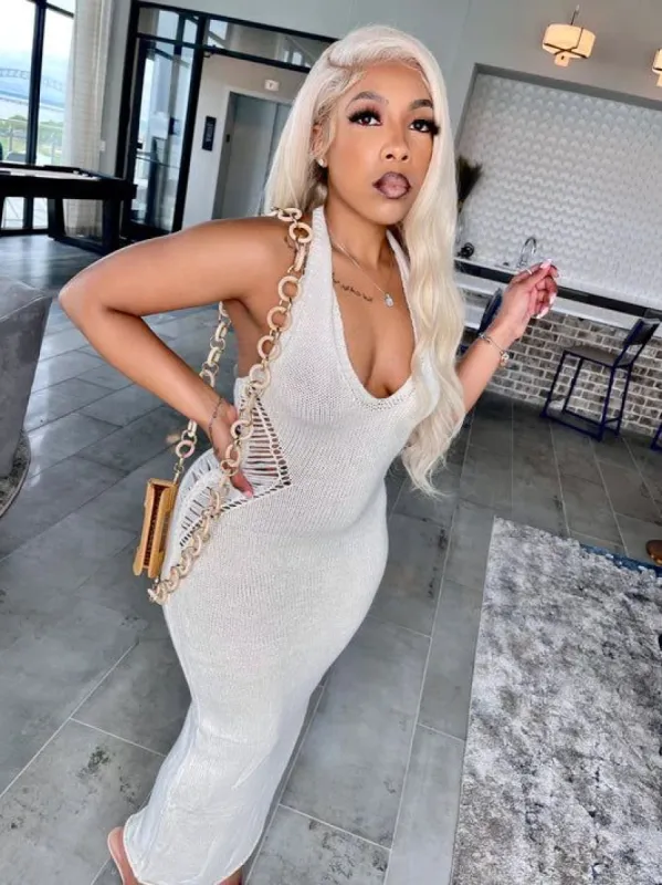 Bali Knitted Crochet Cutout Maxi Dress sold by Sassyluxe