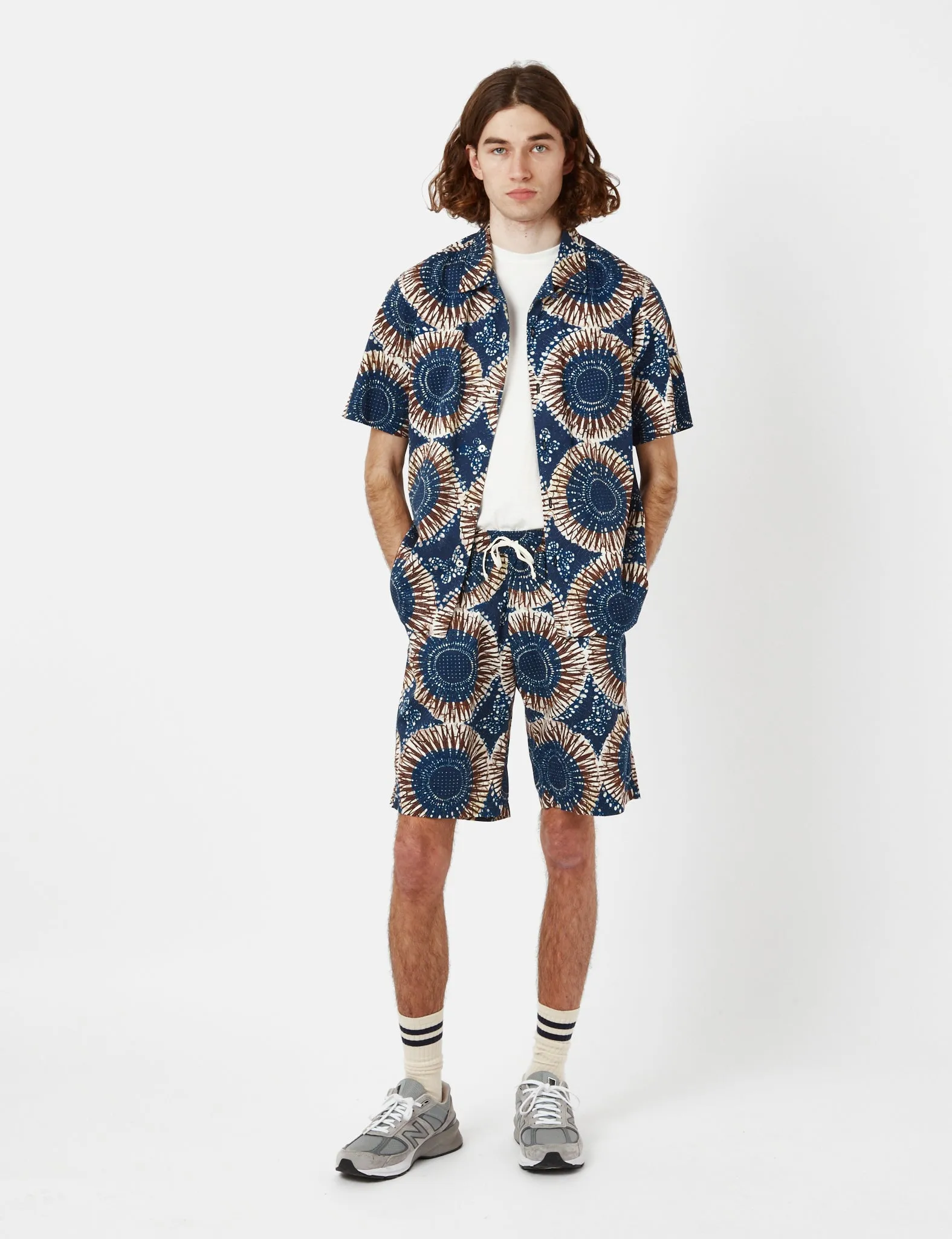 Universal Works Road Shirt (Hokkoh Print) - Navy Blue sold by Article London