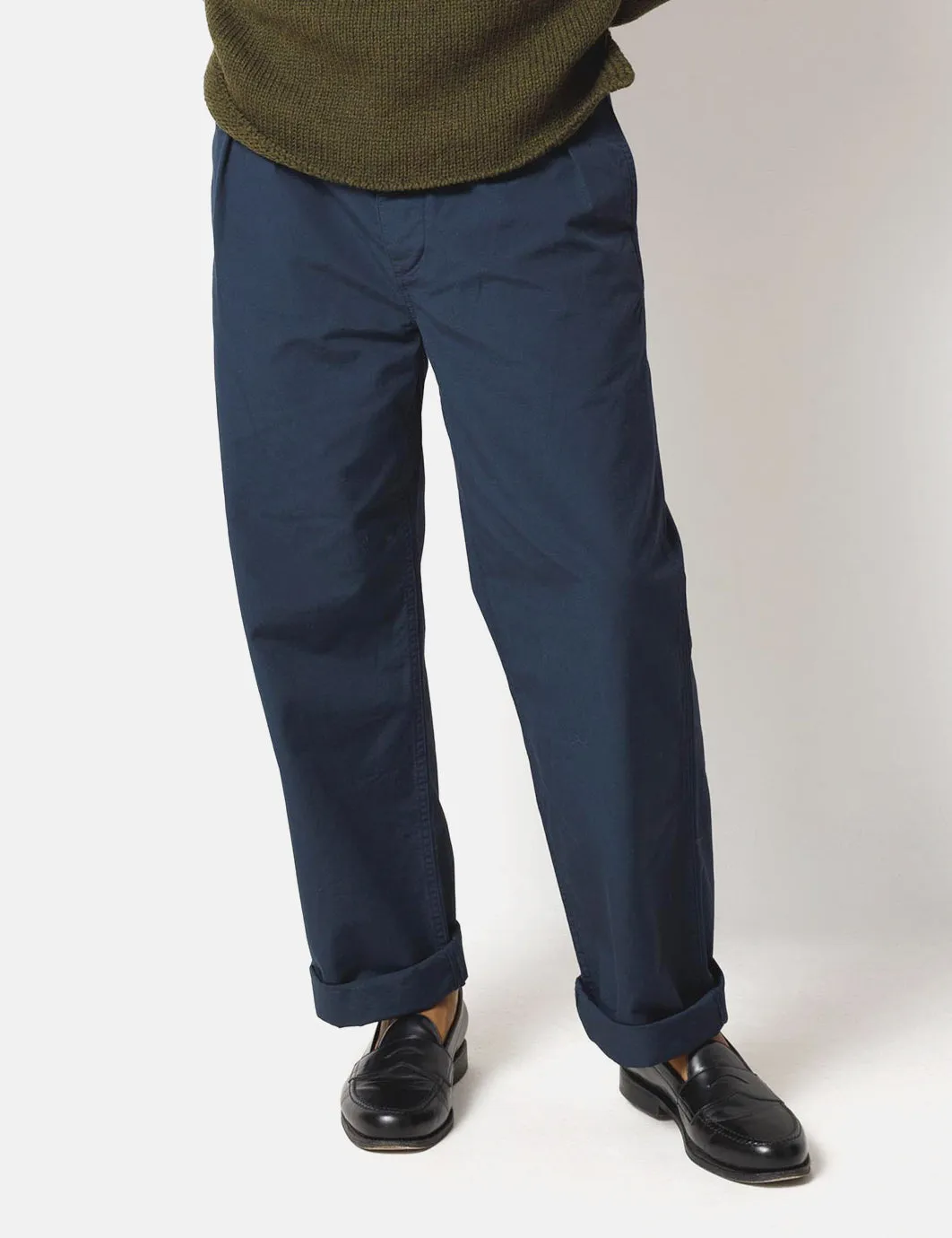 Nigel Cabourn Pleated Chino (Regular) - Black Navy sold by Article London