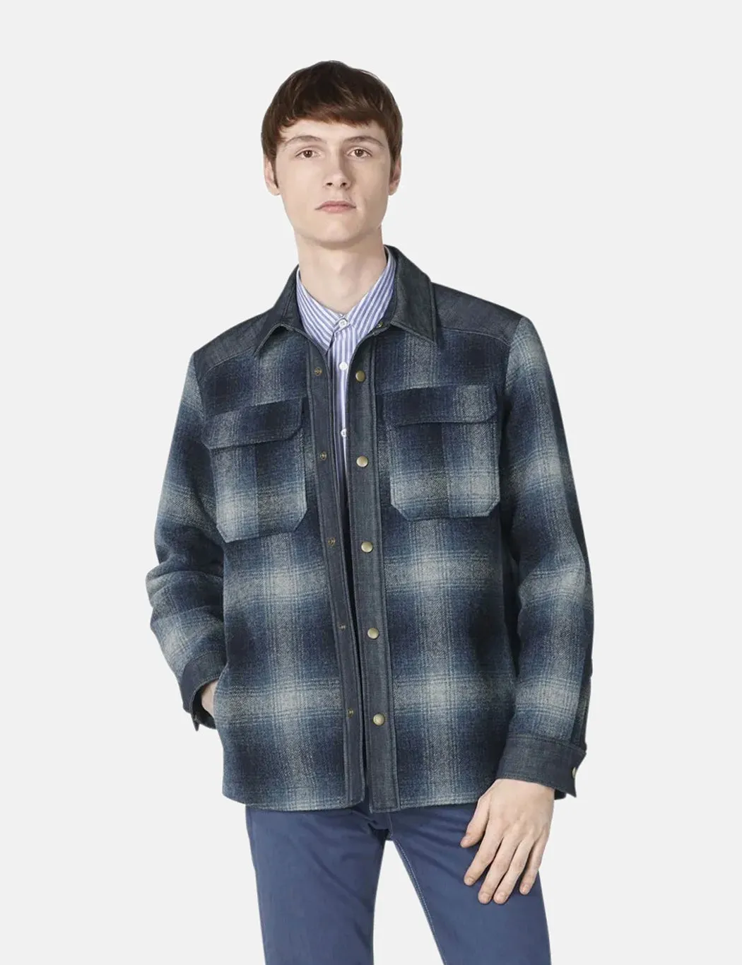A.P.C. Mark Plaid Jacket (Wool) - Steel Blue sold by Article London