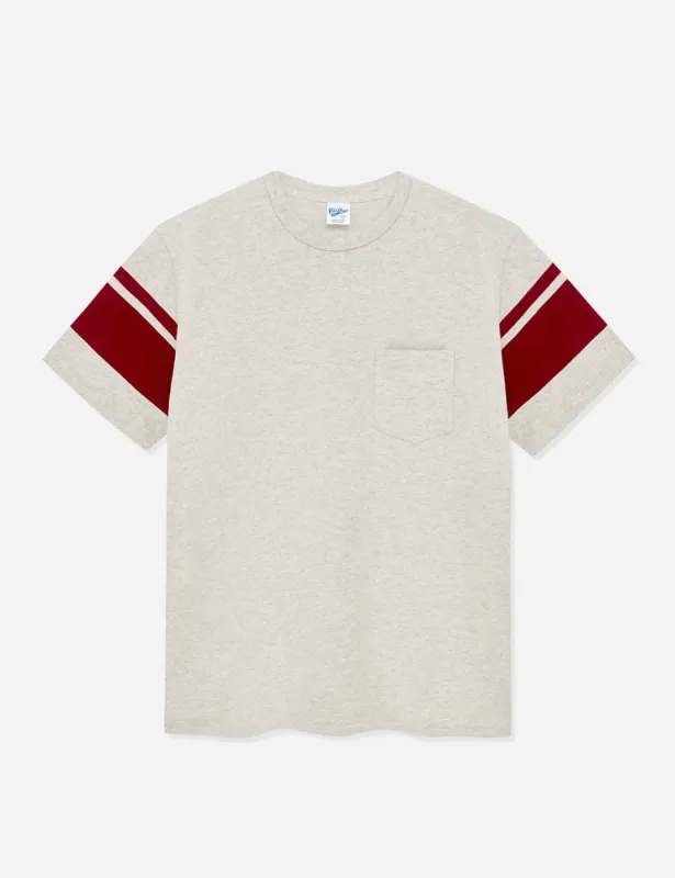 Velva Sheen College Arm Stripe USA Made T-shirt - Oatmeal/Burgundy sold by Article London