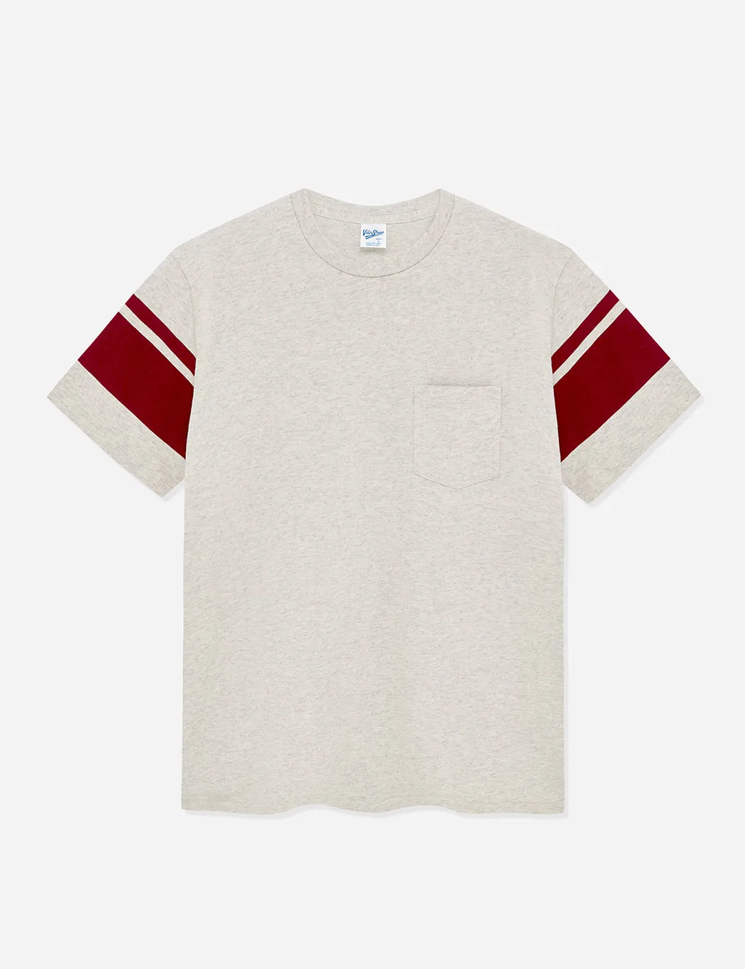 Velva Sheen College Arm Stripe USA Made T-shirt - Oatmeal/Burgundy sold by Article London