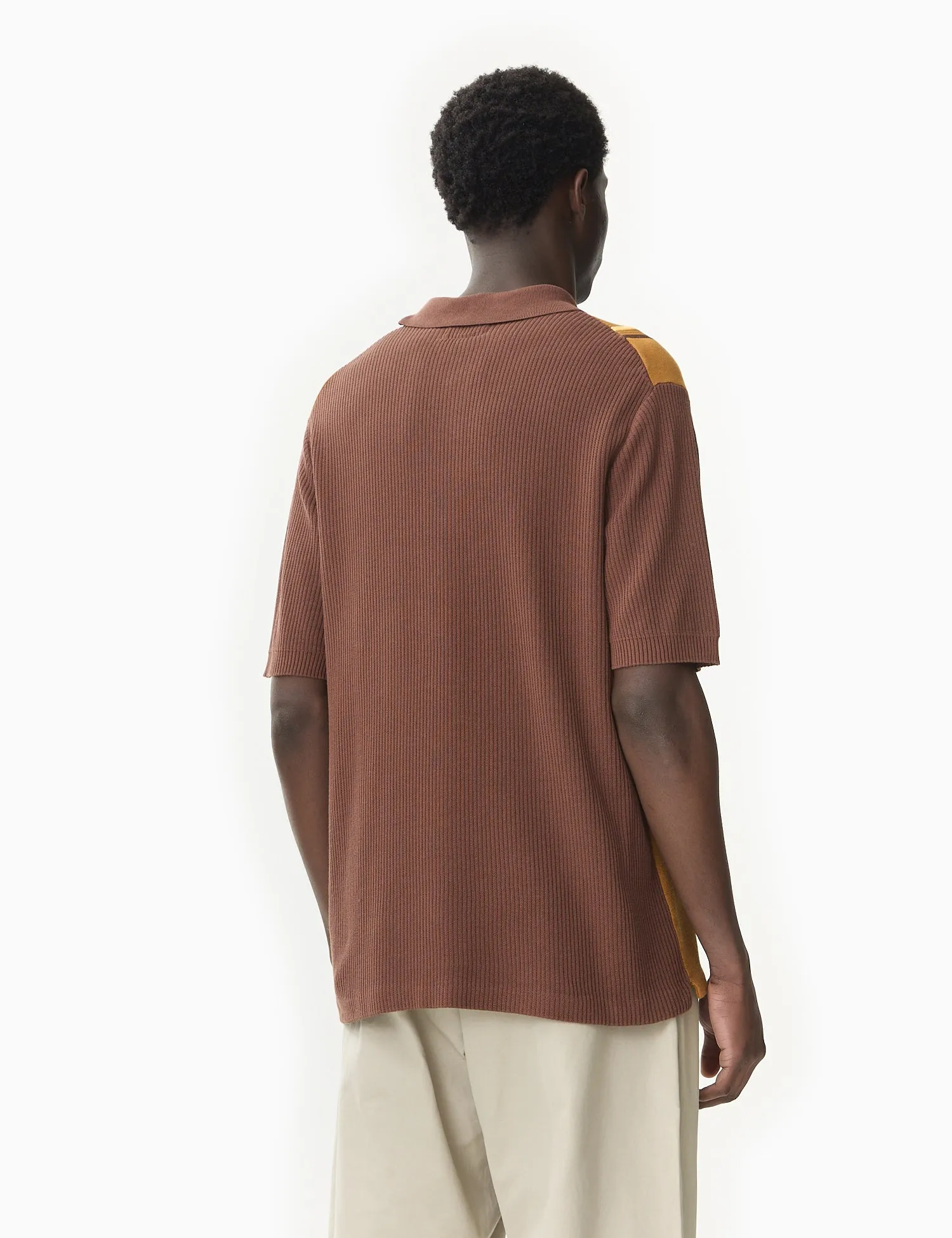 Beams Plus Knit Polo Shirt Stripe - Brown sold by Article London product image thumbnail 4