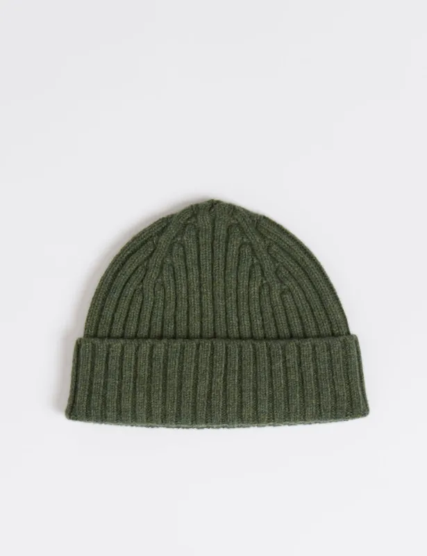 Bhode 2x2 Rib Beanie Hat (Lambswool) - Rosemary Green sold by Article London