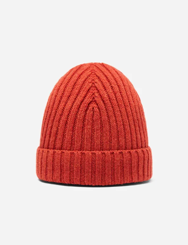 Bhode Rib Beanie Hat (Lambswool) - Ember Orange sold by Article London
