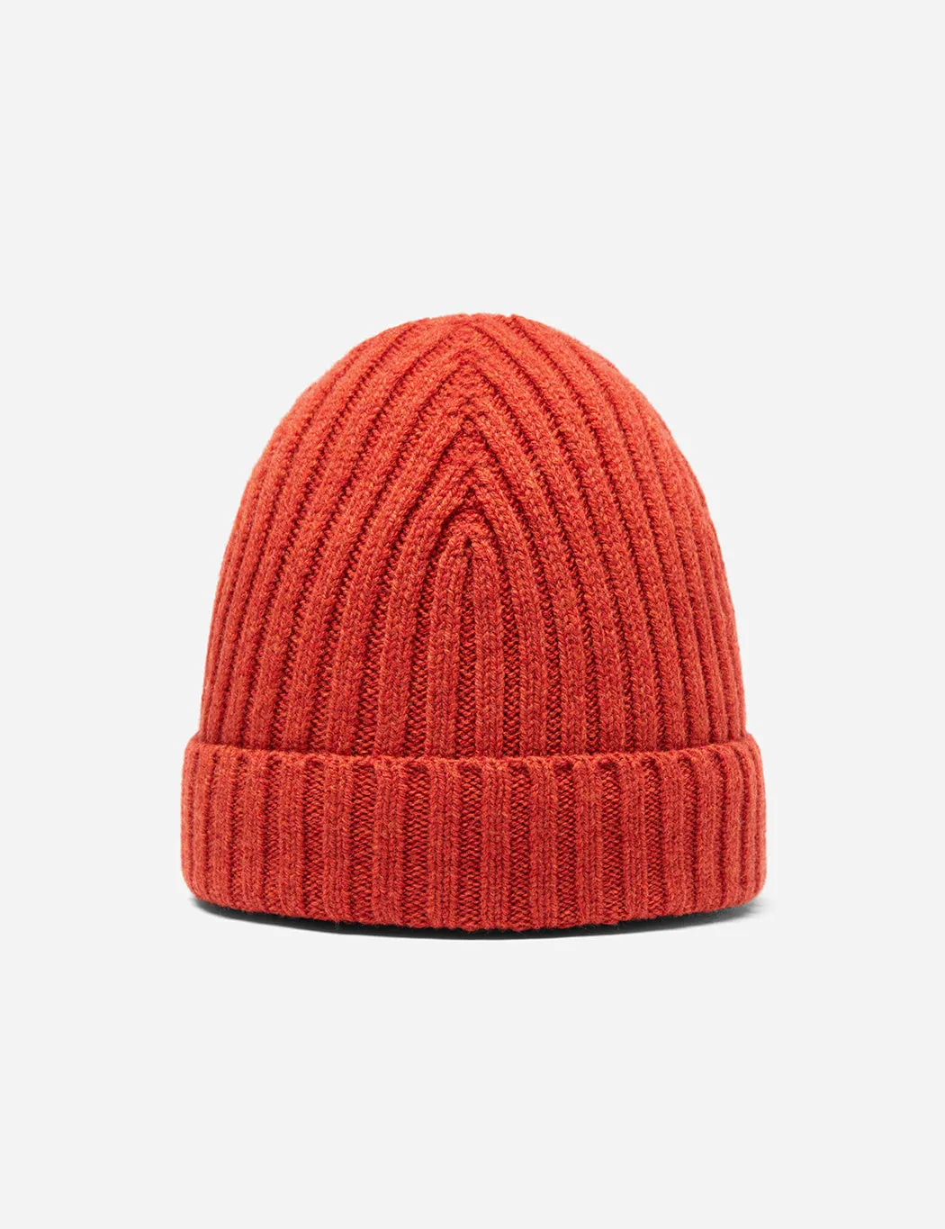 Bhode Rib Beanie Hat (Lambswool) - Ember Orange sold by Article London