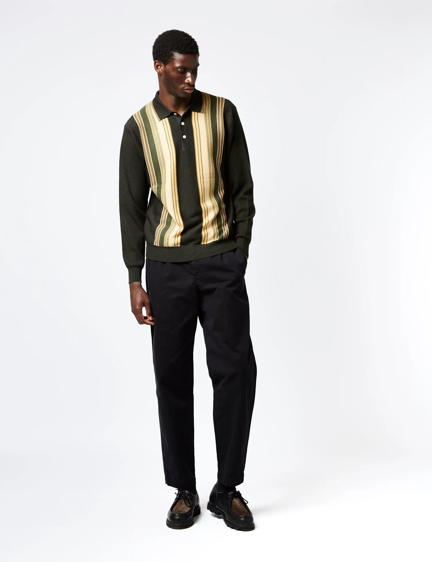 Beams Plus Knit Polo (Stripe) - Dark Green sold by Article London product image thumbnail 3