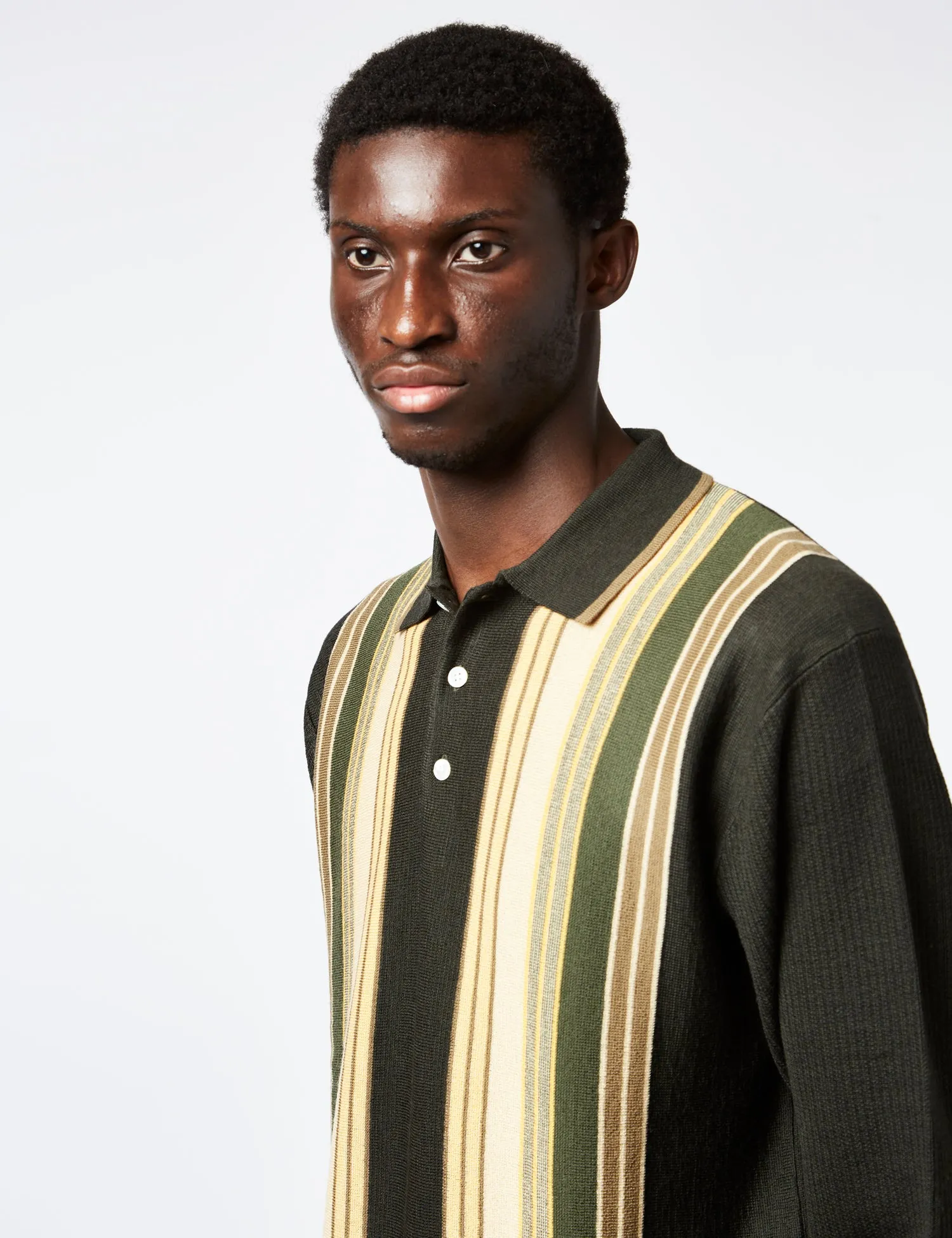 Beams Plus Knit Polo (Stripe) - Dark Green sold by Article London product image thumbnail 2