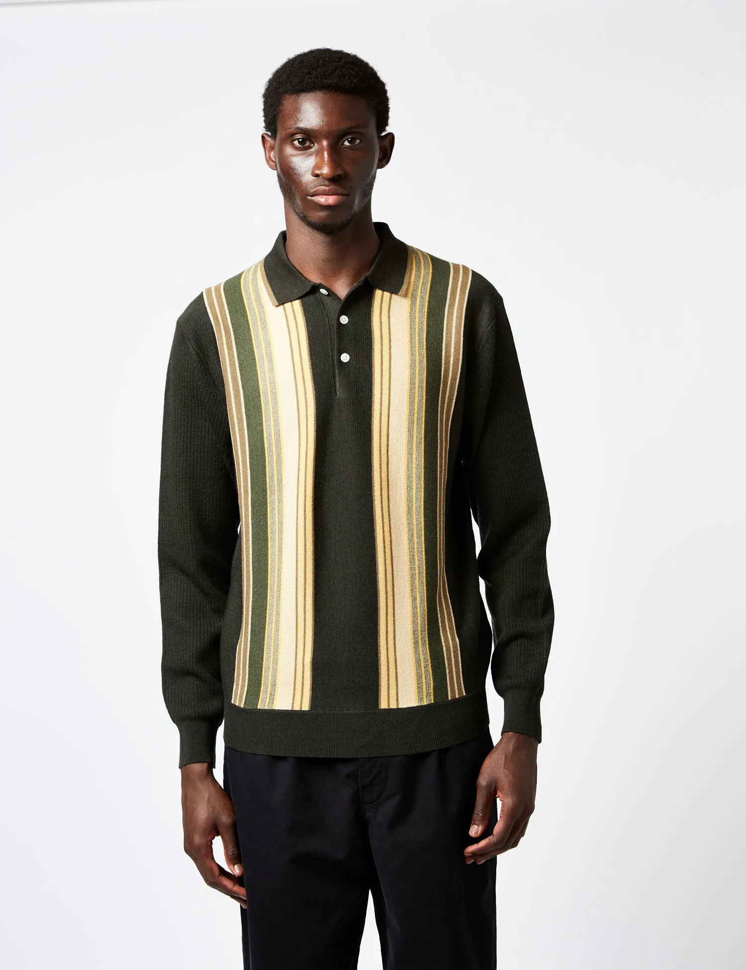 Beams Plus Knit Polo (Stripe) - Dark Green sold by Article London