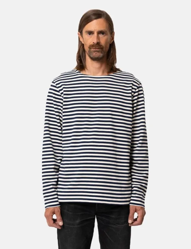 Nudie Charles Breton Stripe T-Shirt - Blue/Off White sold by Article London
