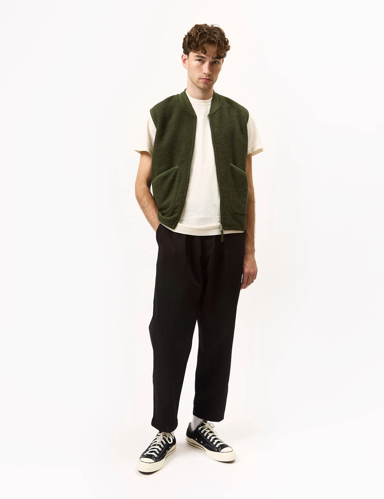 Universal Works Zip Waistcoat (Wool Fleece) - Olive Green sold by Article London product image thumbnail 3