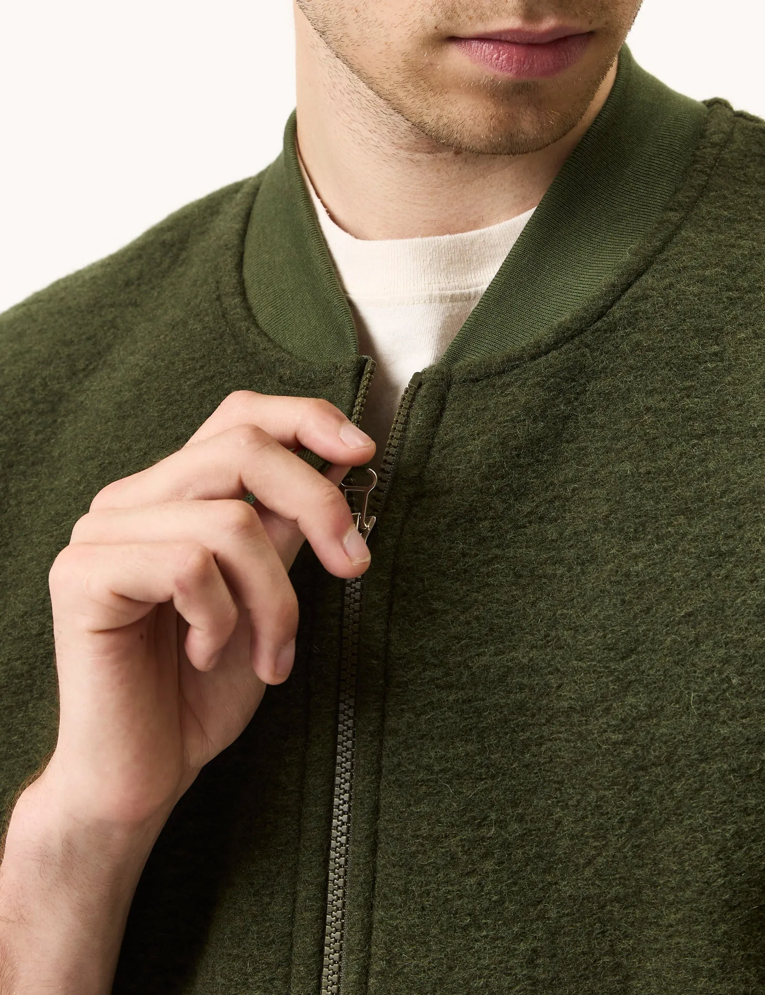 Universal Works Zip Waistcoat (Wool Fleece) - Olive Green sold by Article London product image thumbnail 2