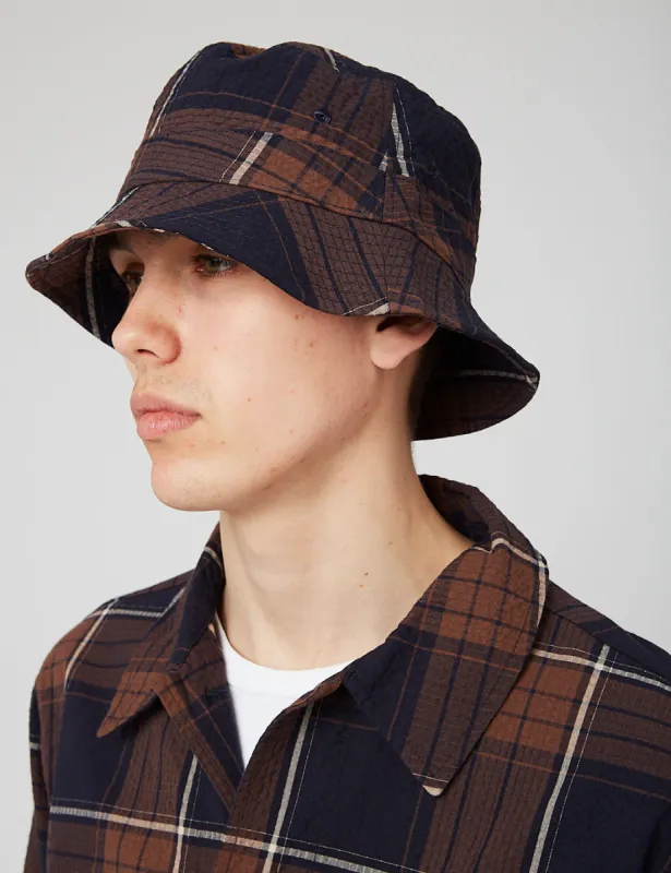 Universal Works Bucket Hat - Brown/Navy Blue sold by Article London