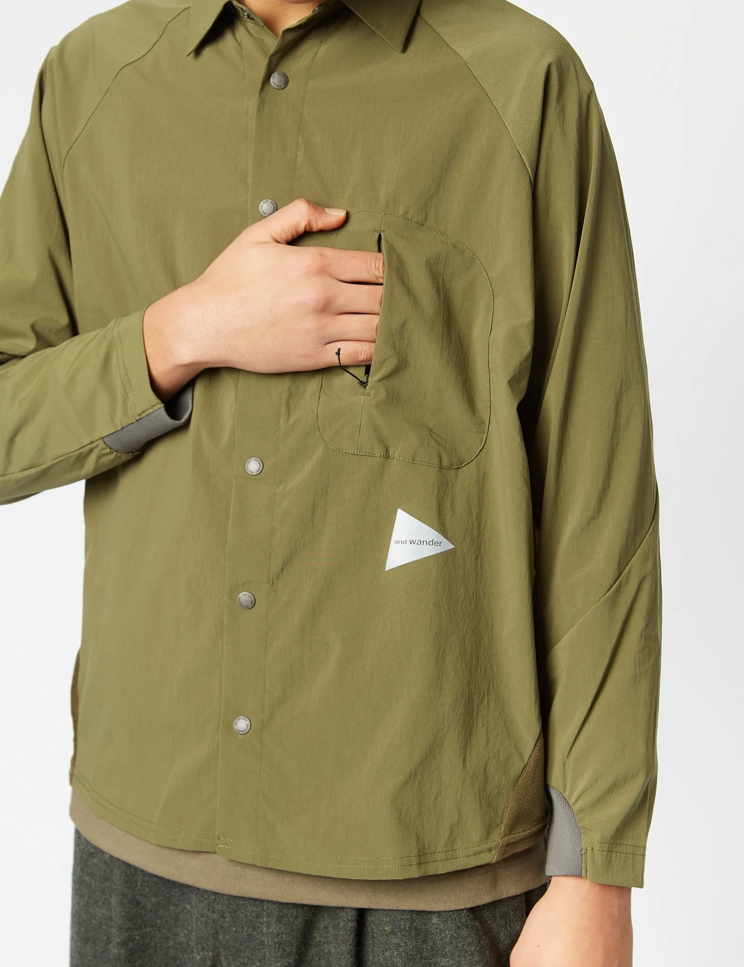 and Wander Fleece Base Long Sleeve Shirt - Khaki Green sold by Article London product image thumbnail 2