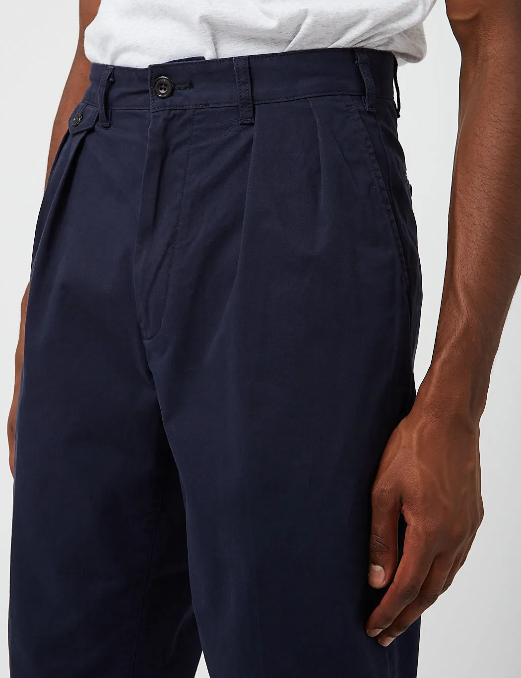Beams Plus 2 Pleat Twill Pants - Dark Navy Blue sold by Article London product image thumbnail 4