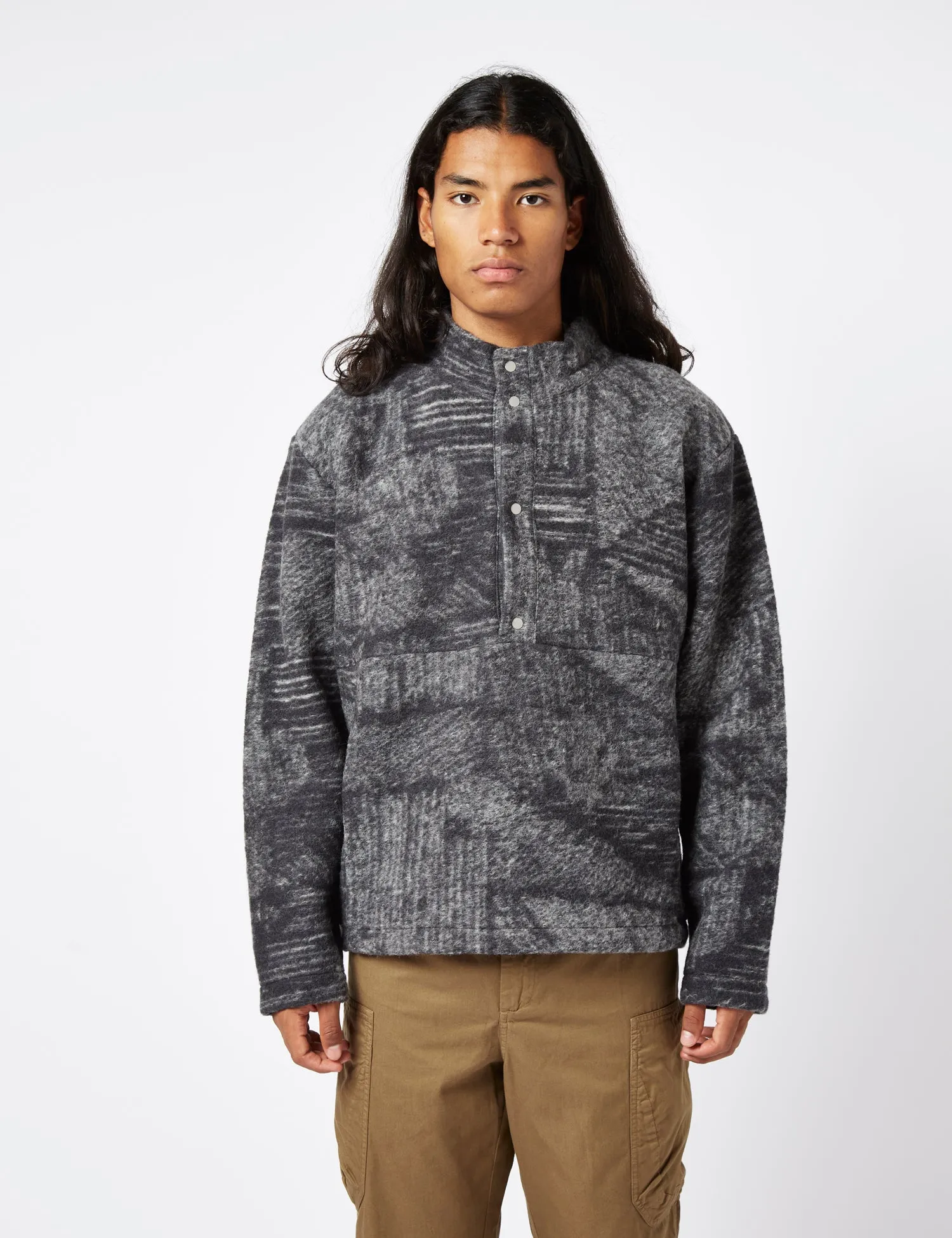 Folk Boxy Funnel Fleece (Wool Polka) - Slate Grey sold by Article London