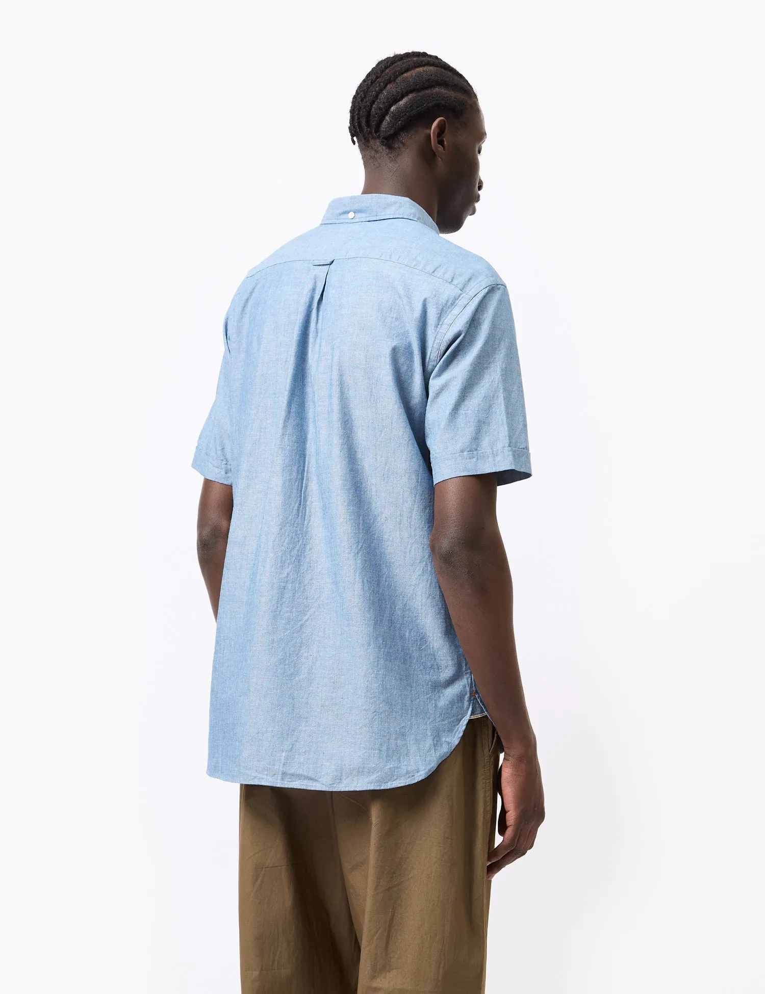 Beams Plus B.D. Pullover Short Sleeve Chambray Shirt - Blue sold by Article London product image thumbnail 4