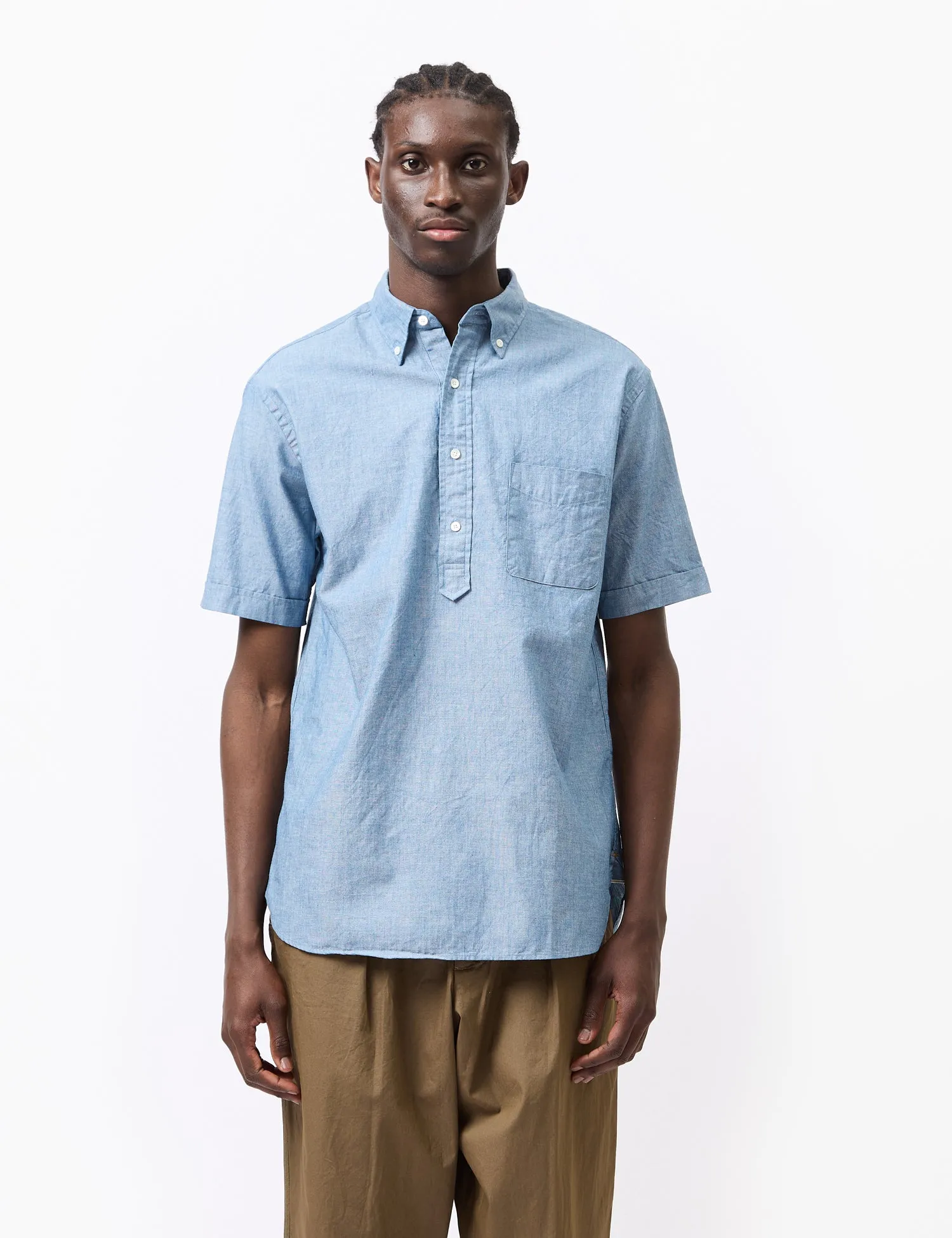 Beams Plus B.D. Pullover Short Sleeve Chambray Shirt - Blue sold by Article London