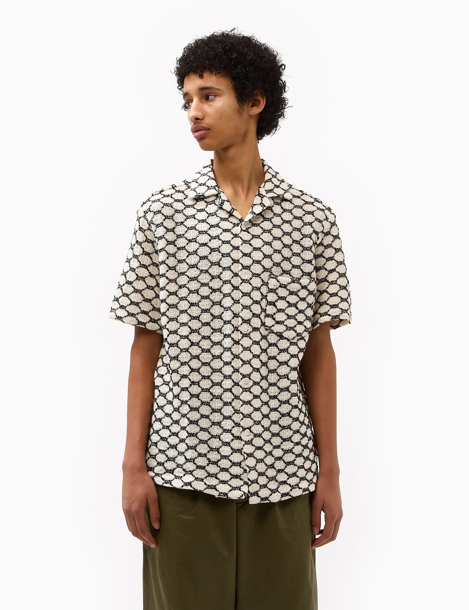 Portuguese Flannel Net Short Sleeve Shirt - Black sold by Article London product image thumbnail 4
